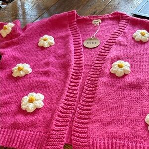 BiBi Fuchsia Cardigan with White Floral Accents